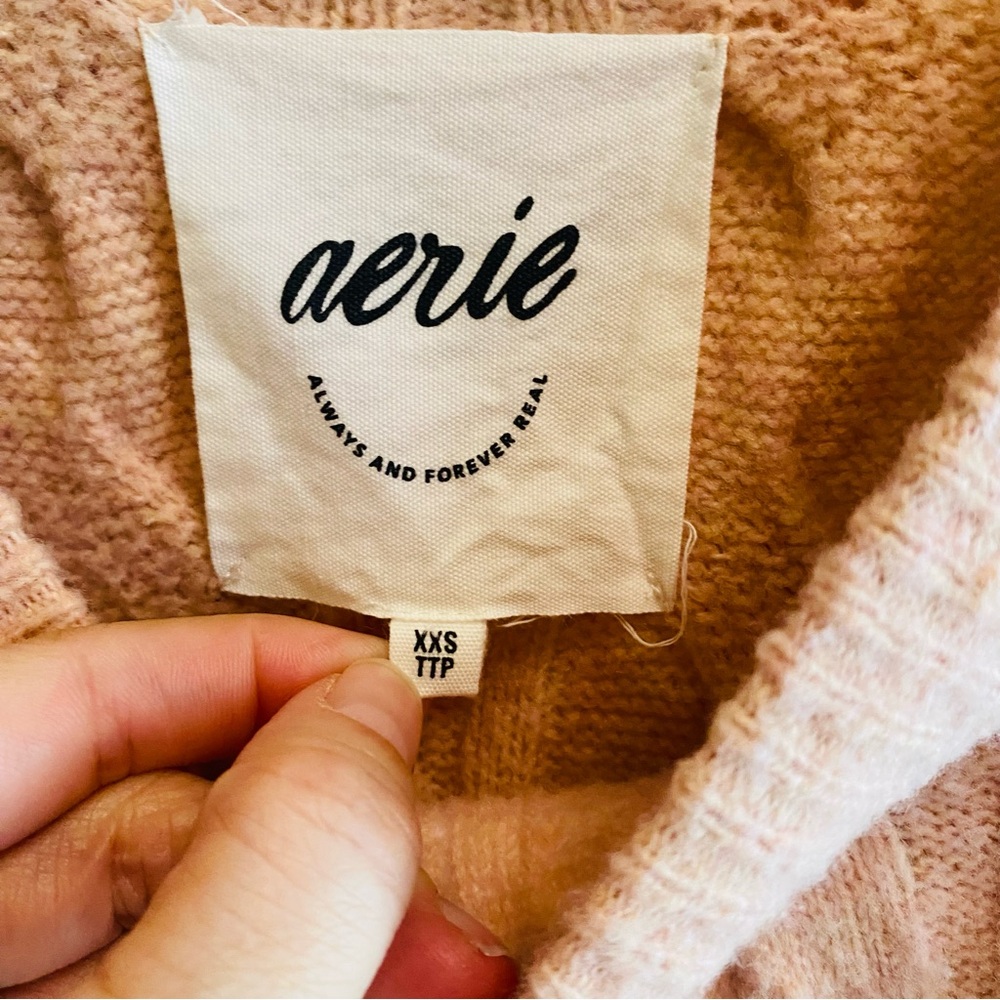 Aerie unREAL Cable Crew Sweater Dusty Pink Oversized Cableknit Size XXS - Picture 5 of 6